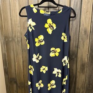 Tommy Hilfiger Navy and Yellow Floral Midi Dress